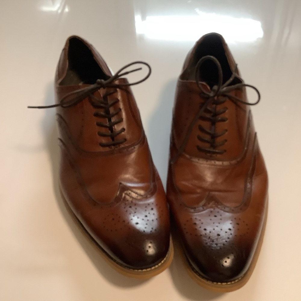 Stacy Adams Mens Cognac Brown Leather Wingtip Oxford Dress Shoes 25064-221 12M